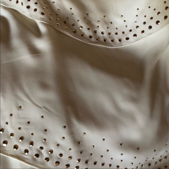 Express Beige with gold stud One shoulder Dress. - Picture 3 of 5